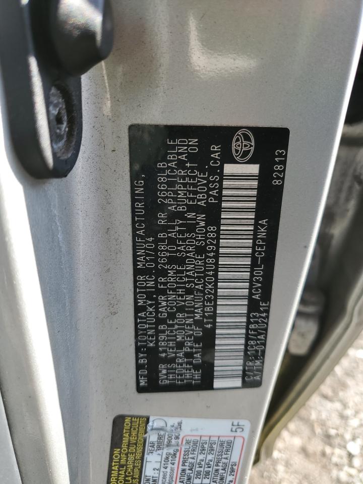 2004 Toyota Camry VIN 4T1BE32K04U849288 Copart auction photo, side / rear end damage thumbnail 14