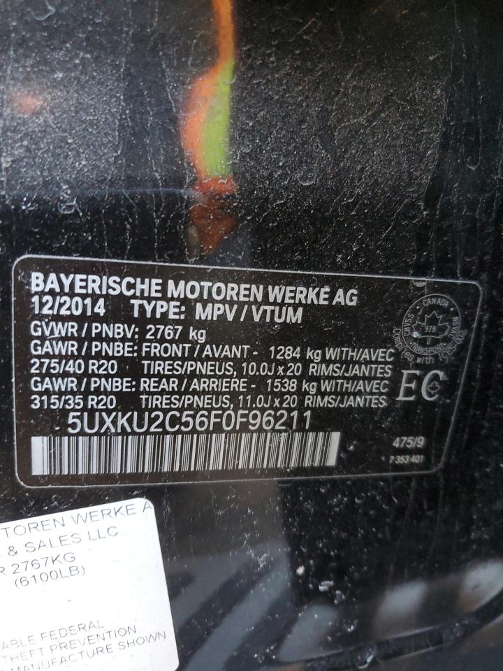 2015 BMW X6 VIN 5UXKU2C56F0F96211 Copart auction photo, front end damage thumbnail 13