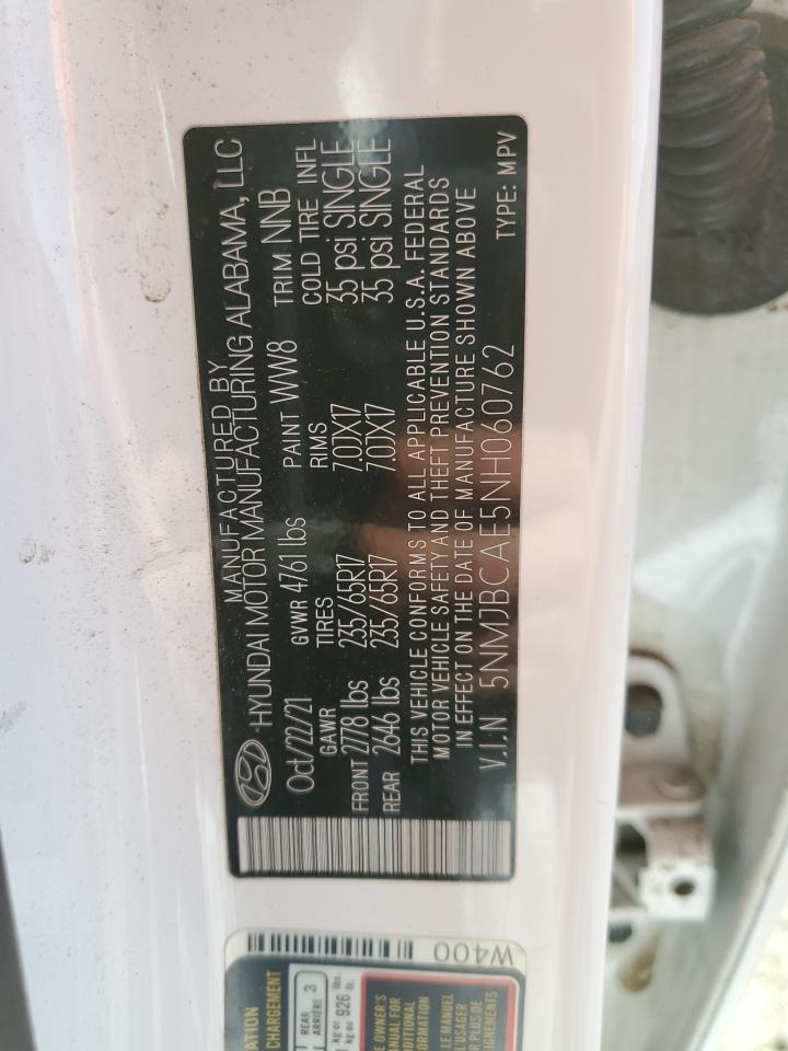 2022 Hyundai Tucson VIN 5NMJBCAE5NH060762 Copart auction photo, front end / side damage thumbnail 14