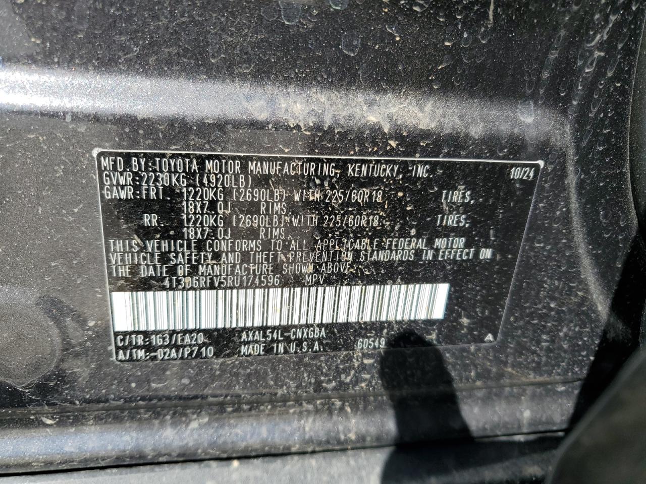 2024 Toyota RAV 4 VIN 4T3D6RFV5RU174596 Copart auction photo, front end damage thumbnail 13
