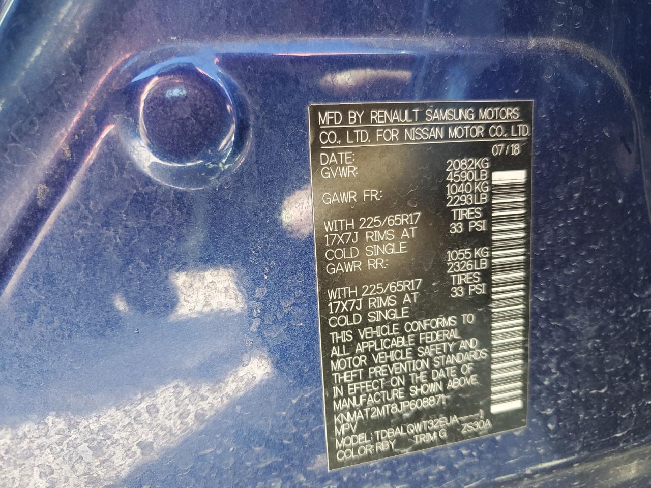 2018 Nissan Rogue VIN KNMAT2MT8JP608871 Copart auction photo, front end / minor dent/scratches damage thumbnail 14