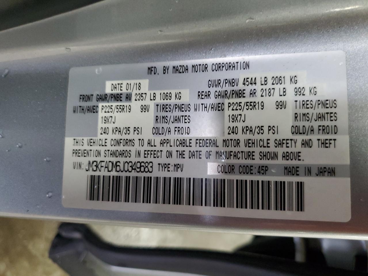 2018 Mazda CX-5 VIN JM3KFADM6J0349683 Copart auction photo, mechanical / front end damage thumbnail 13