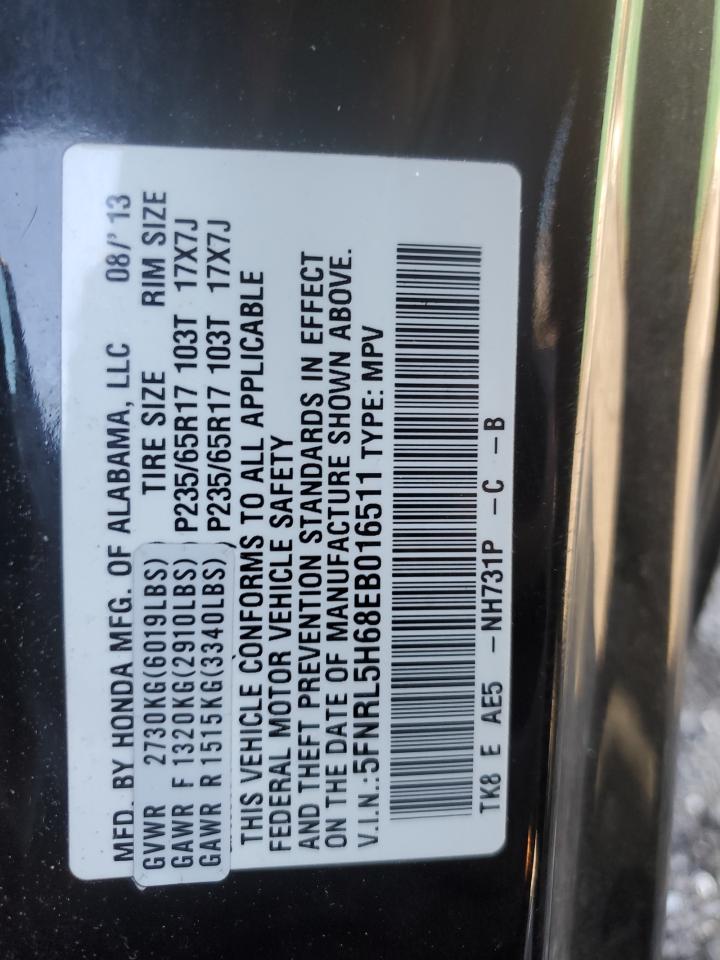 2014 Honda Odyssey VIN 5FNRL5H68EB016511 Copart auction photo, front end / minor dent/scratches damage thumbnail 15