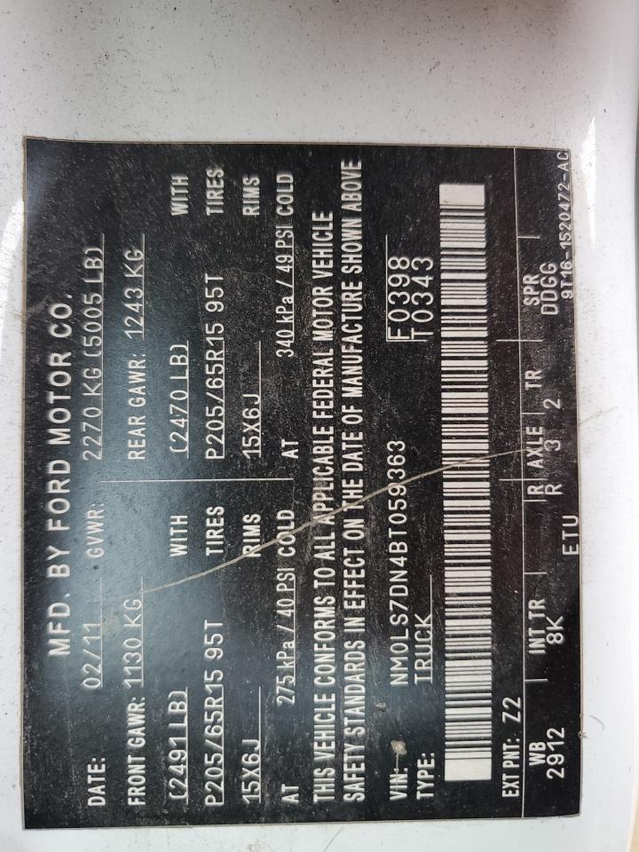 2011 Ford Transit VIN NM0LS7DN4BT059363 Copart auction photo, front end / rear end damage thumbnail 12
