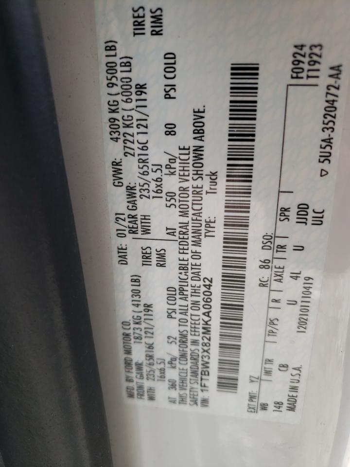 2021 Ford Transit VIN 1FTBW3X82MKA06042 Copart auction photo, all over damage thumbnail 12