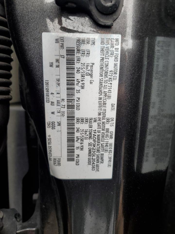 2016 Ford Focus VIN 1FADP3K23GL204383 Copart auction photo, front end damage thumbnail 12