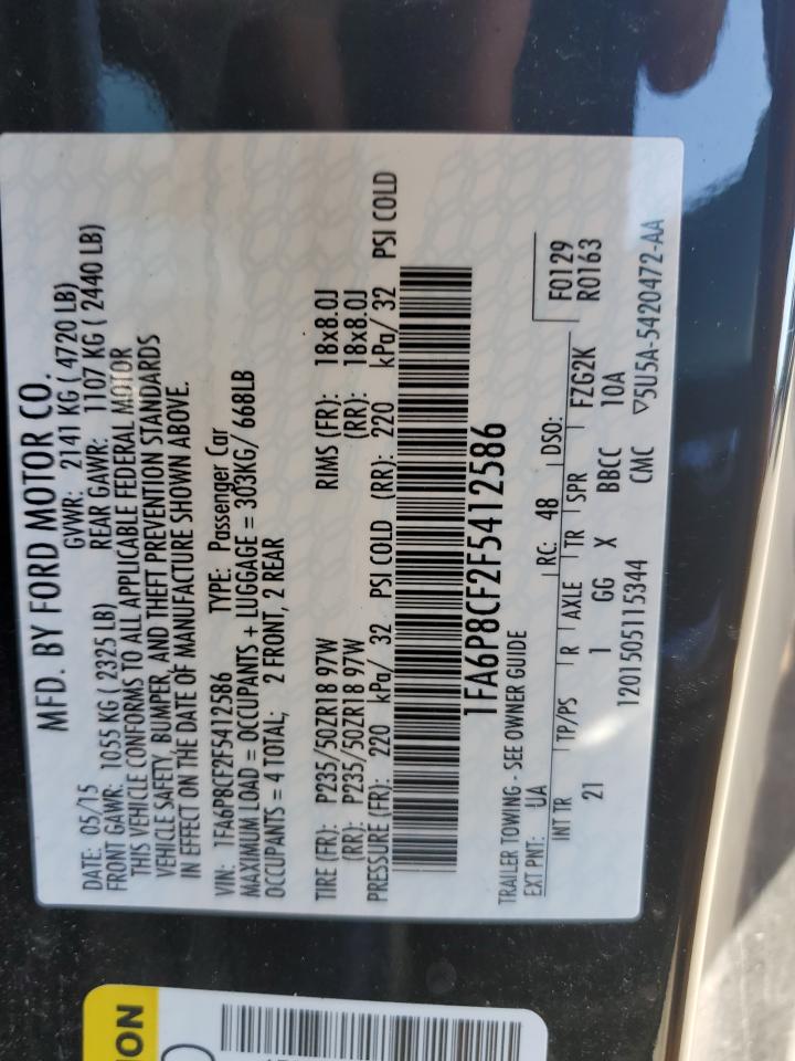 2015 Ford Mustang VIN 1FA6P8CF2F5412586 Copart auction photo, rear end damage thumbnail 12