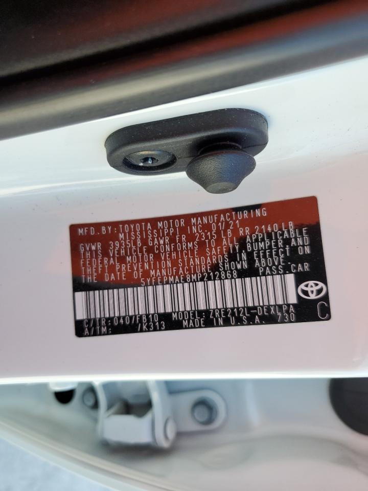 2021 Toyota Corolla VIN 5YFEPMAE8MP212868 Copart auction photo, rear end damage thumbnail 13