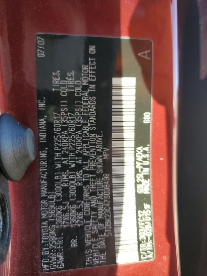 2007 Toyota Sienna VIN 5TDBK23C47S008498 Copart auction photo, front end / undercarriage damage thumbnail 15
