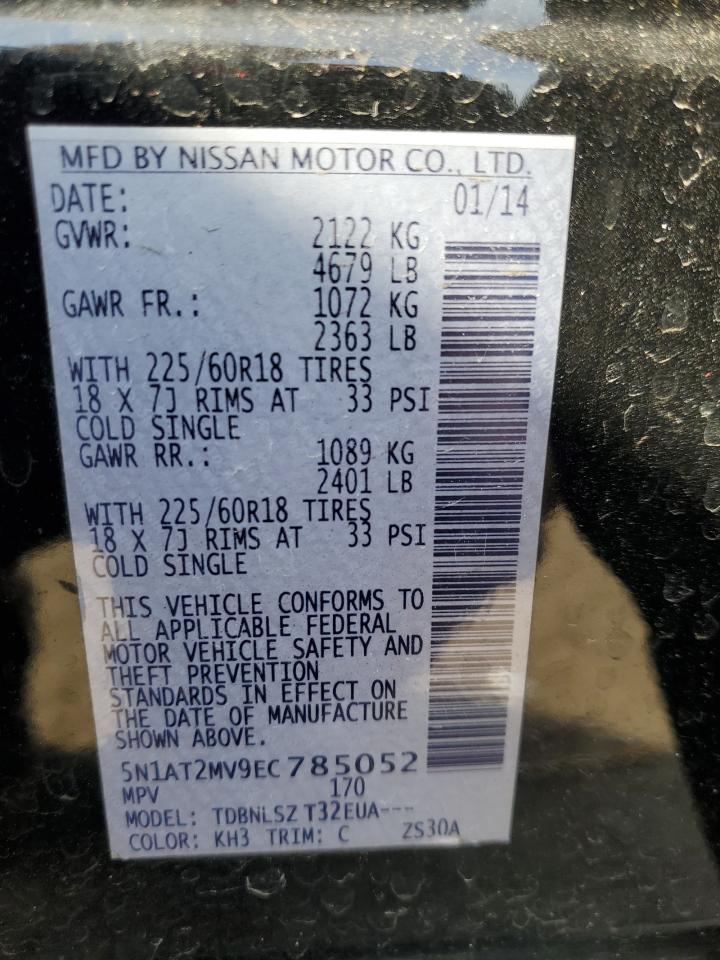 2014 Nissan Rogue VIN 5N1AT2MV9EC785052 Copart auction photo, front end damage thumbnail 13
