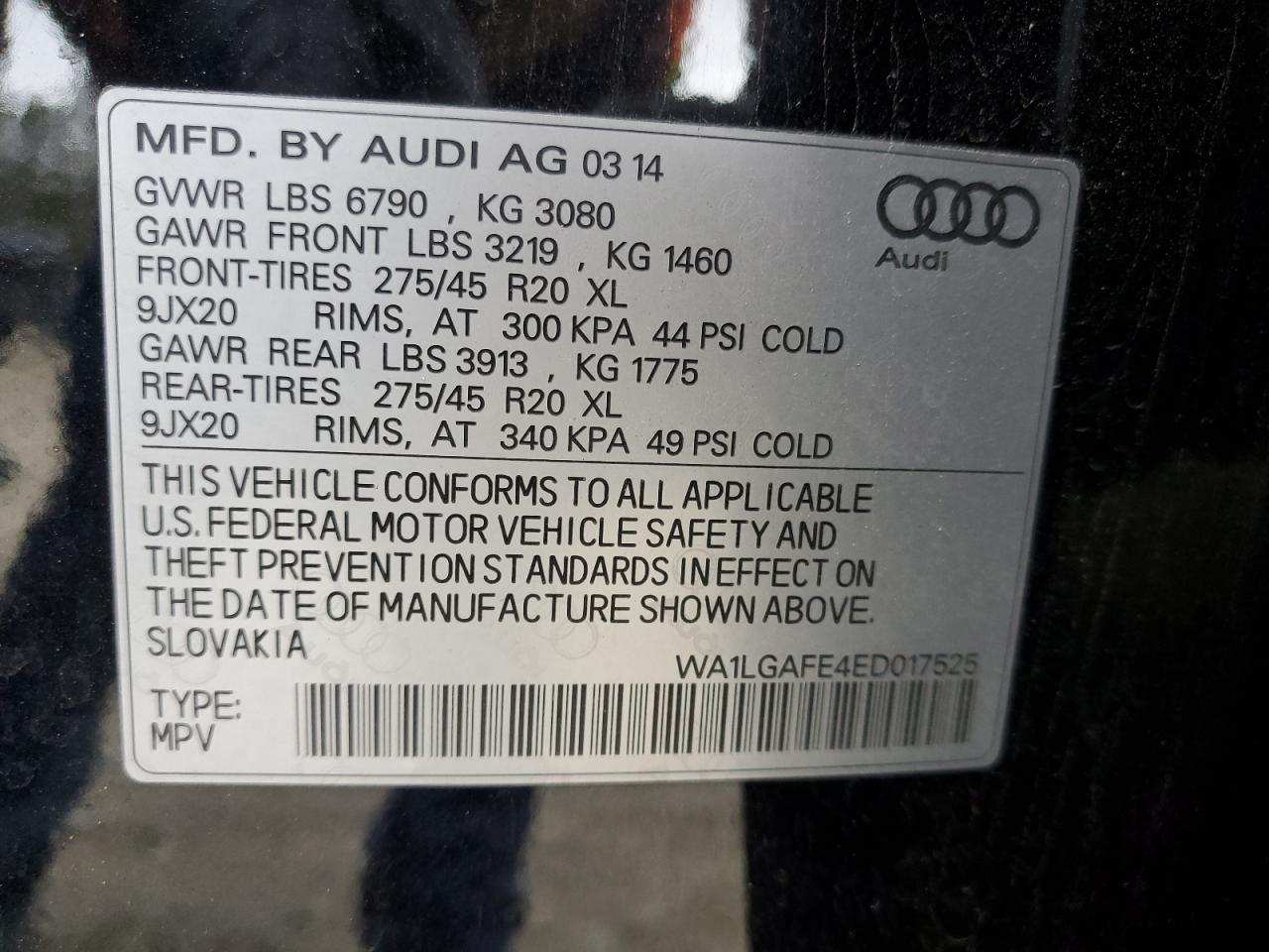 2014 Audi Q7 VIN WA1LGAFE4ED017525 Copart auction photo, mechanical damage thumbnail 13