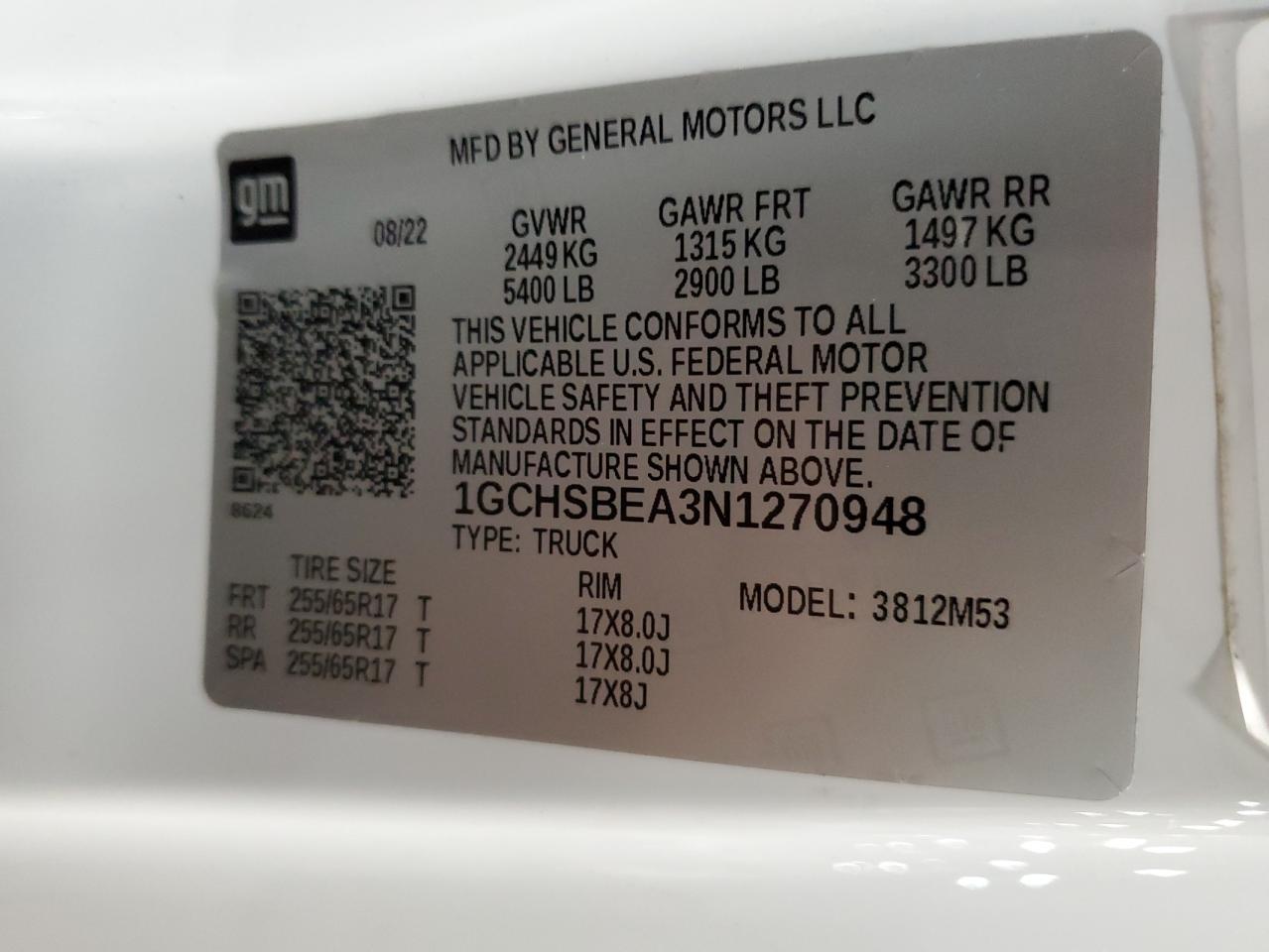 2022 Chevrolet Colorado VIN 1GCHSBEA3N1270948 Copart auction photo, front end damage thumbnail 12