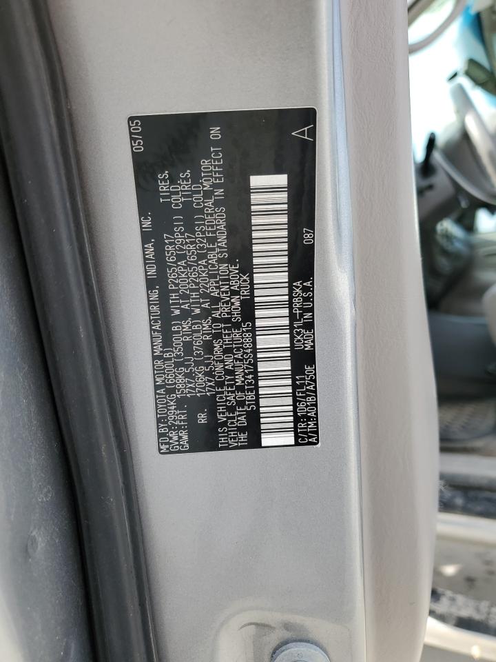 2005 Toyota Tundra VIN 5TBET34175S488815 Copart auction photo, front end damage thumbnail 14