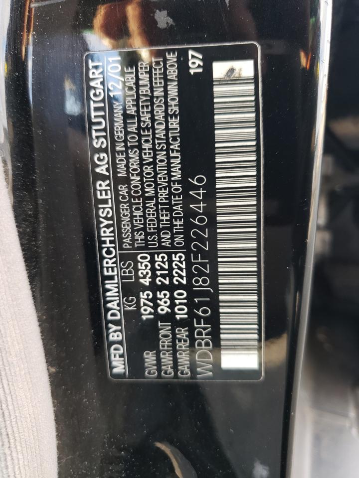 2002 Mercedes-Benz C-klasse VIN WDBRF61J82F226446 Copart auction photo, front end damage thumbnail 14