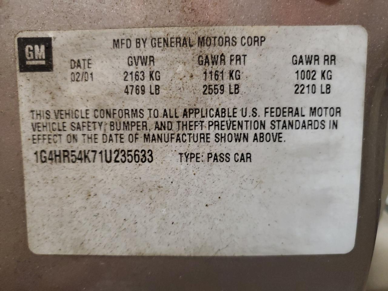 2001 Buick LeSabre VIN 1G4HR54K71U235633 Copart auction photo, side / mechanical damage thumbnail 13