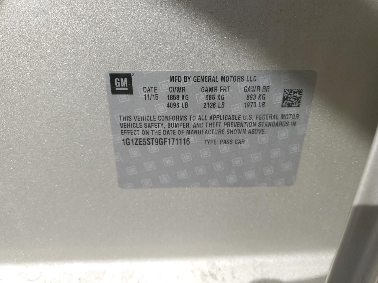 2016 Chevrolet Malibu VIN 1G1ZE5ST9GF171116 Copart auction photo, front end / side damage thumbnail 14