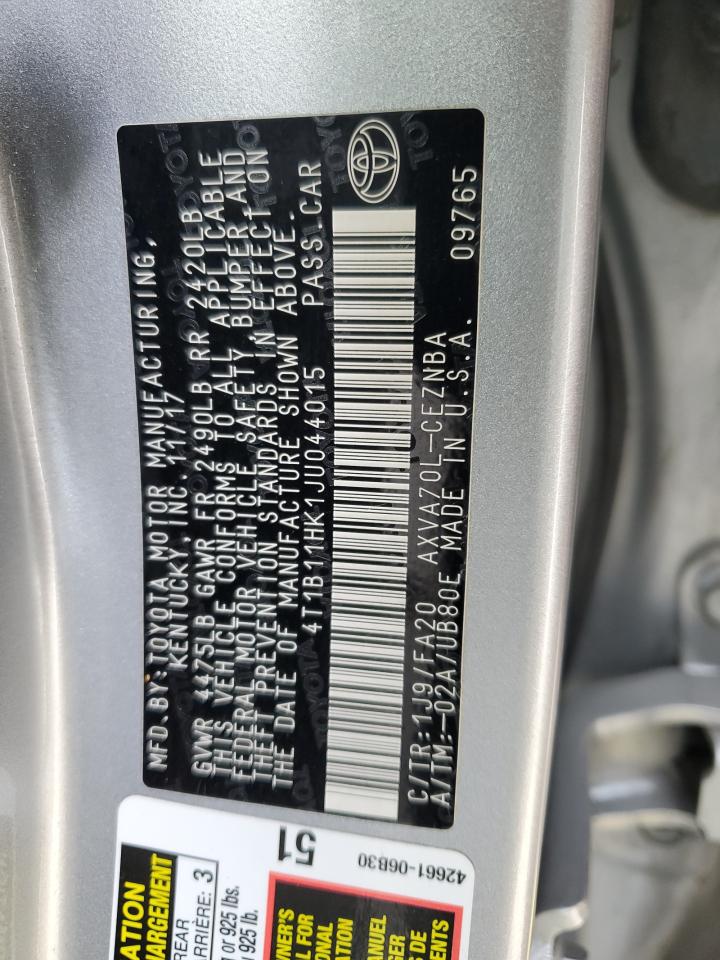 2018 Toyota Camry VIN 4T1B11HK1JU044015 Copart auction photo, rear end / front end damage thumbnail 12