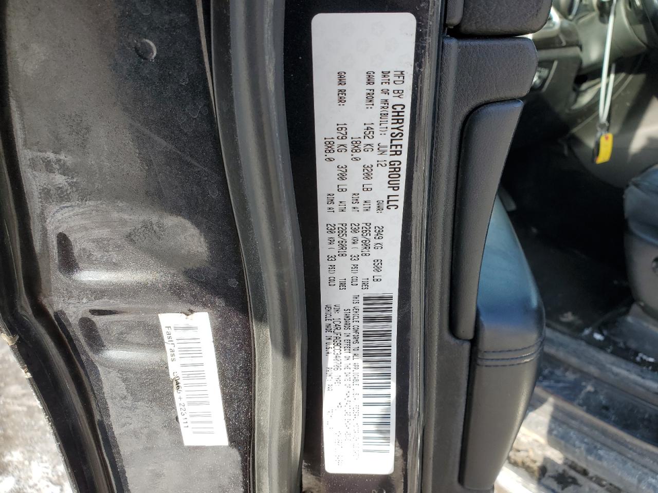 2012 Jeep Grand Cherokee VIN 1C4RJFAG9CC340706 Copart auction photo, rear end damage thumbnail 15