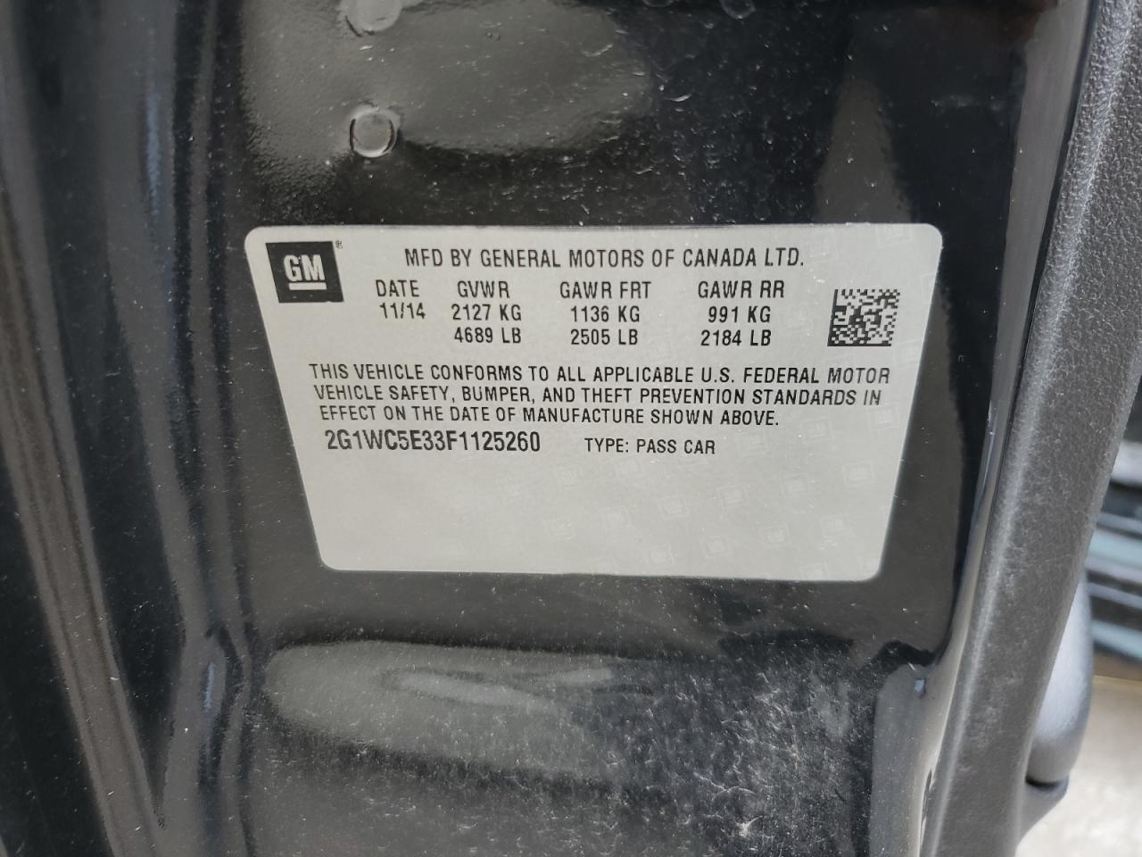 2015 Chevrolet Impala VIN 2G1WC5E33F1125260 Copart auction photo, front end damage thumbnail 12