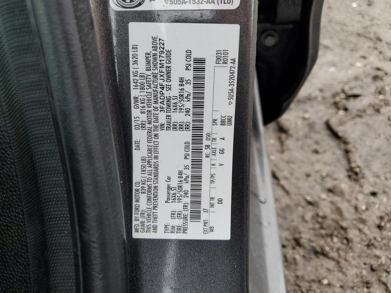2015 Ford Fiesta VIN 3FADP4FJXFM179227 Copart auction photo, front end / rear end damage thumbnail 14