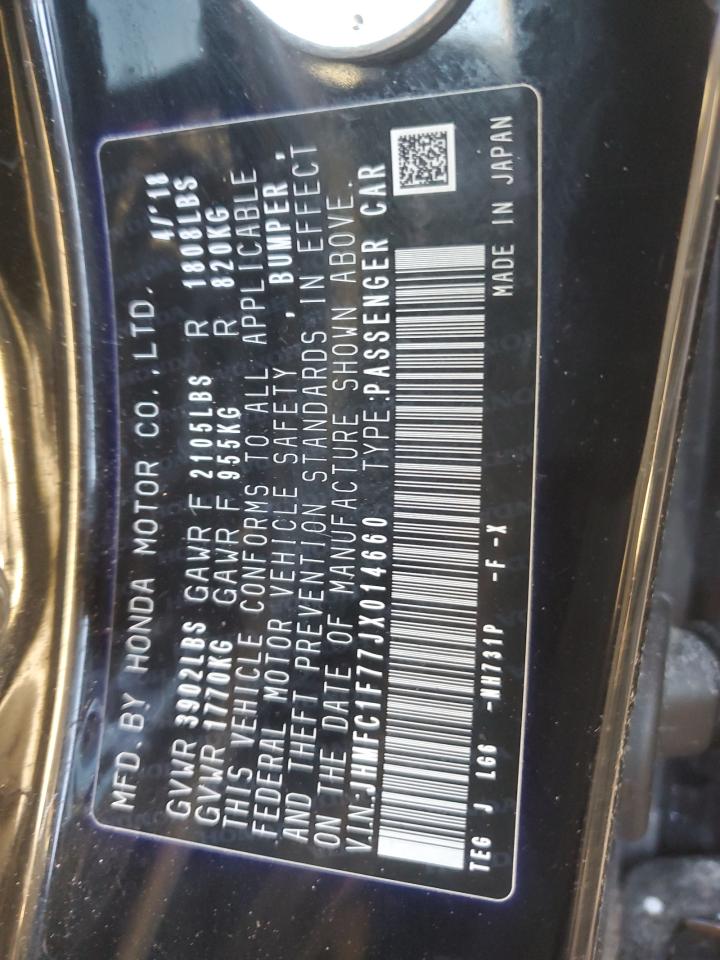 2018 Honda Civic VIN JHMFC1F77JX014660 Copart auction photo, rear end / minor dent/scratches damage thumbnail 13