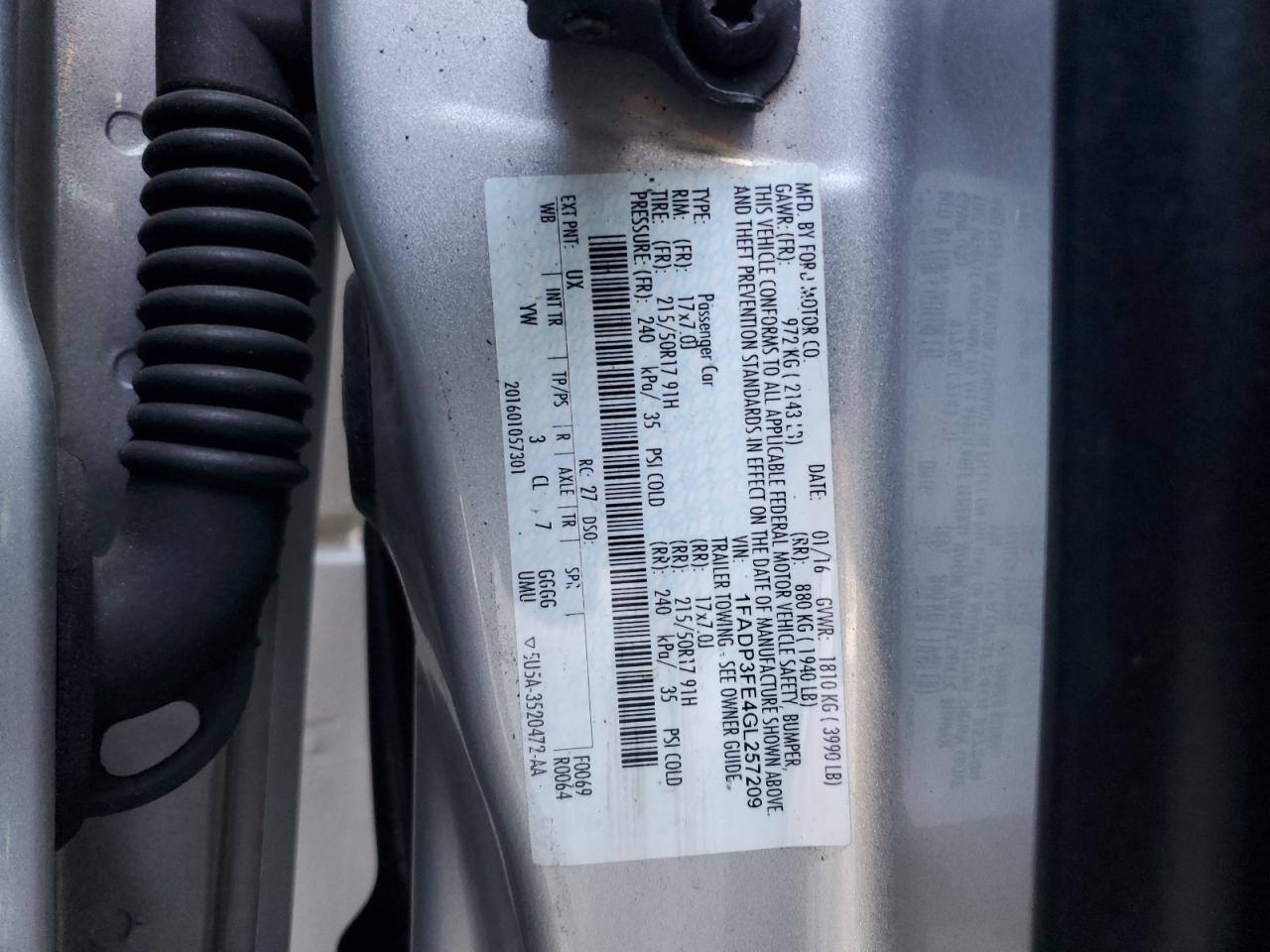 2016 Ford Focus VIN 1FADP3FE4GL257209 Copart auction photo, front end damage thumbnail 14