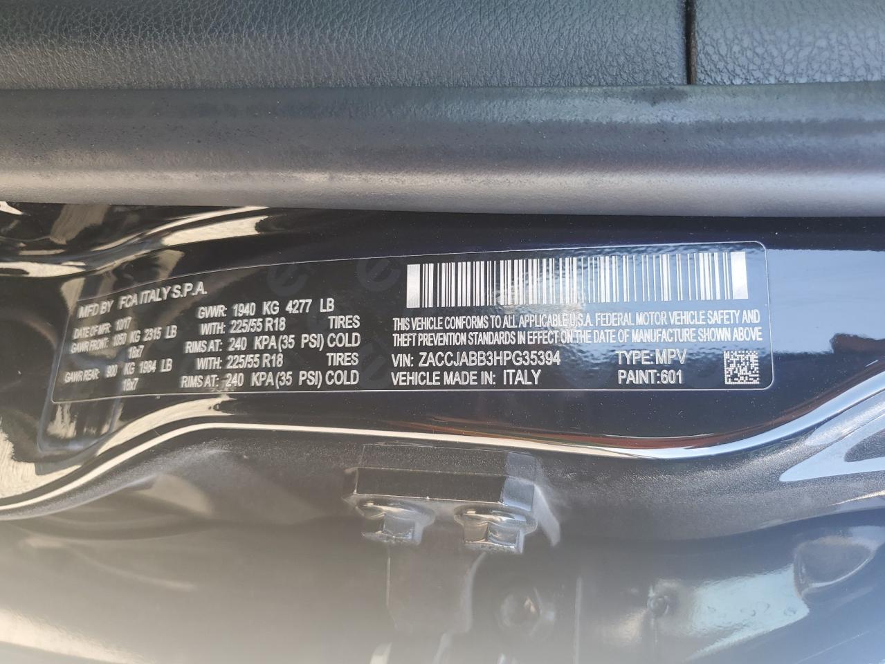 2017 Jeep Renegade VIN ZACCJABB3HPG35394 Copart auction photo, front end damage thumbnail 15
