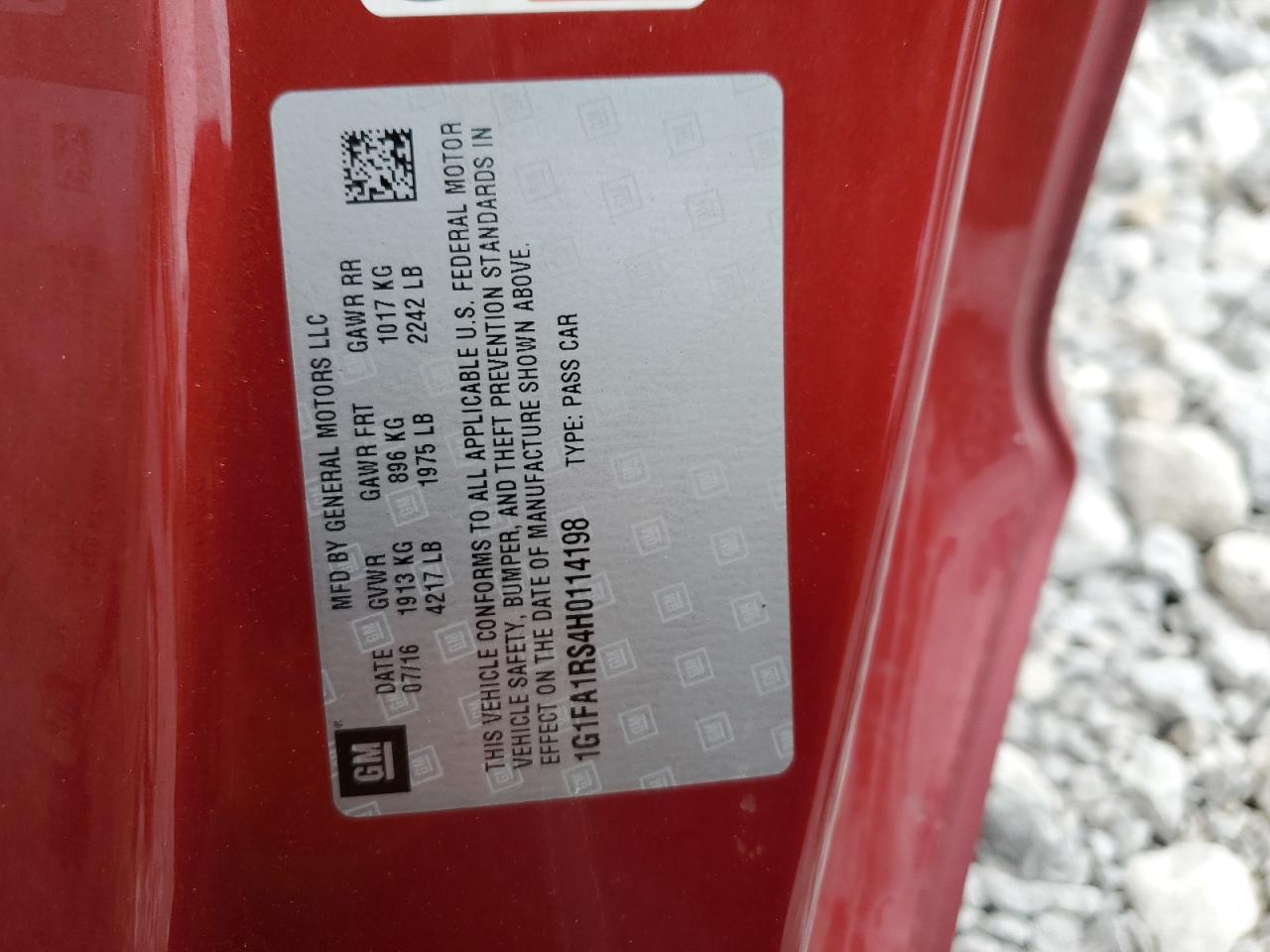 2017 Chevrolet Camaro VIN 1G1FA1RS4H0114198 Copart auction photo, rear end damage thumbnail 14
