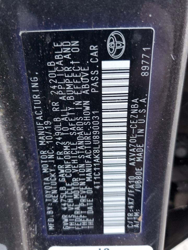 2020 Toyota Camry VIN 4T1C11AK8LU890031 Copart auction photo, front end / undercarriage damage thumbnail 13