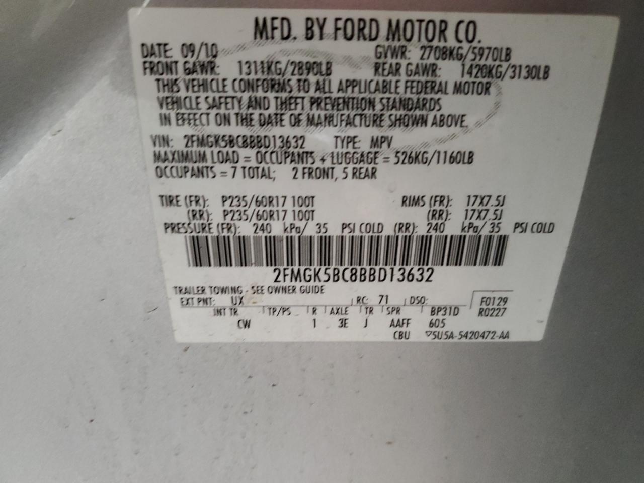 2011 Ford Flex VIN 2FMGK5BC8BBD13632 Copart auction photo, front end damage thumbnail 13