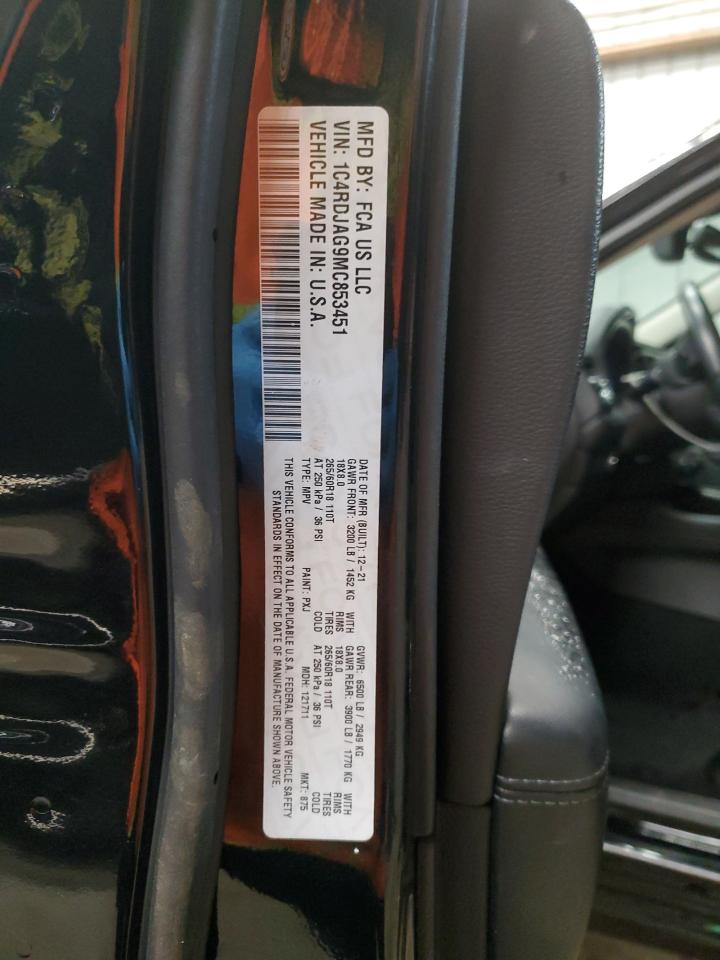 2021 Dodge Durango VIN 1C4RDJAG9MC853451 Copart auction photo, side / undercarriage damage thumbnail 14