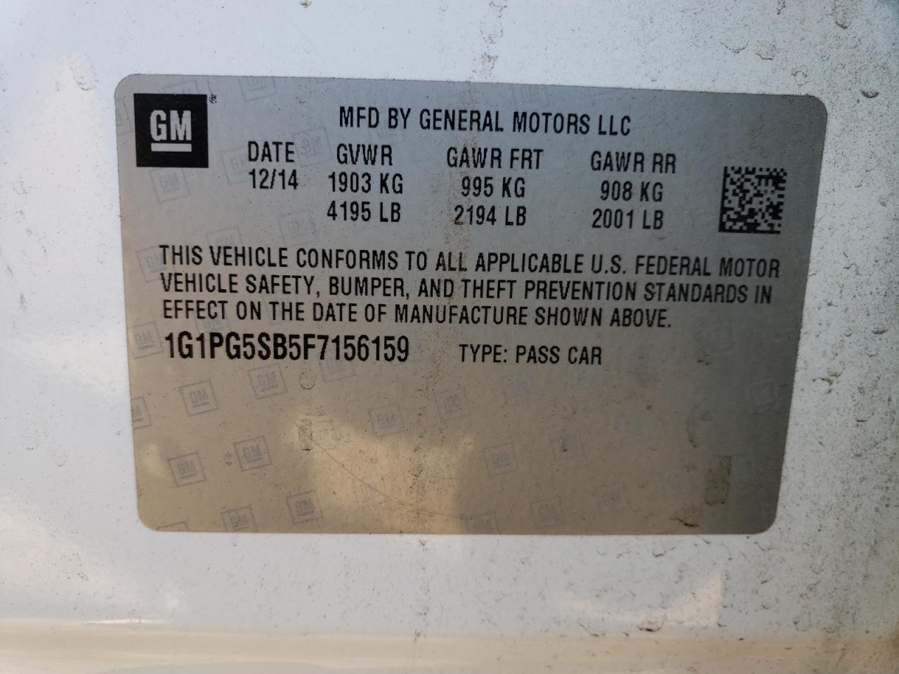 2015 Chevrolet Cruze VIN 1G1PG5SB5F7156159 Copart auction photo, front end / mechanical damage thumbnail 12