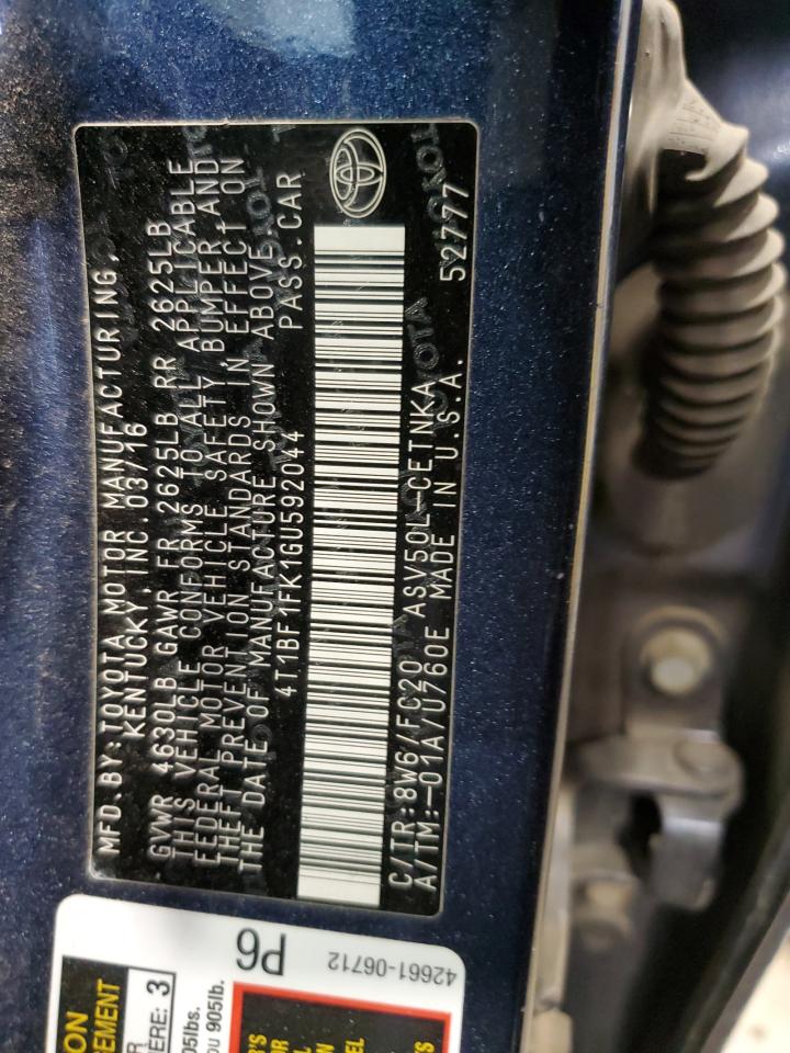 2016 Toyota Camry VIN 4T1BF1FK1GU592044 Copart auction photo, rear end / minor dent/scratches damage thumbnail 13
