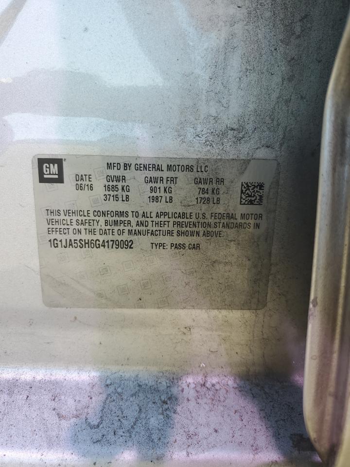2016 Chevrolet Sonic VIN 1G1JA5SH6G4179092 Copart auction photo, normal wear damage thumbnail 12