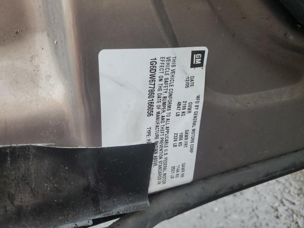 2006 Cadillac STS VIN 1G6DW677860166056 Copart auction photo, rear end damage thumbnail 12