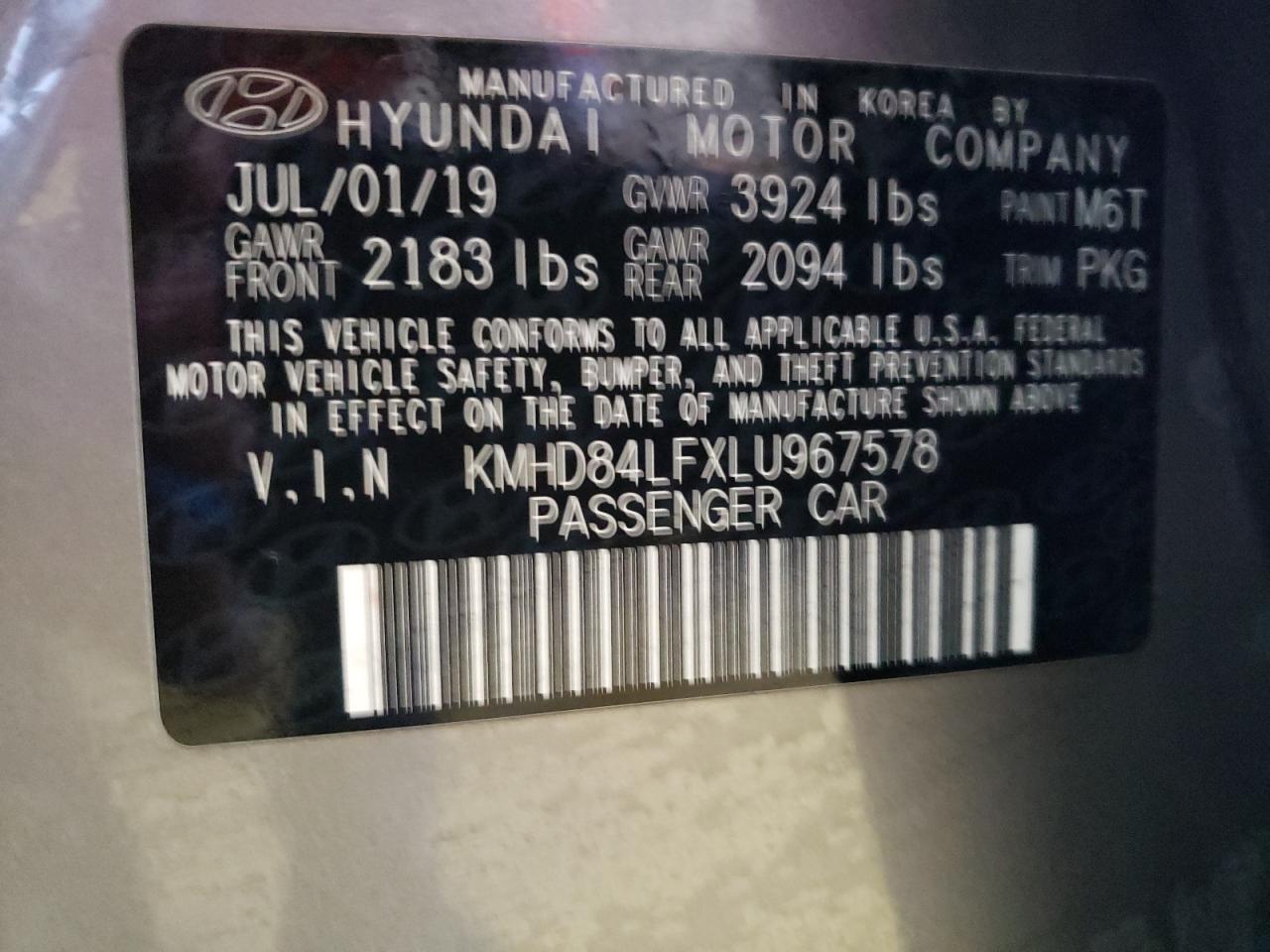 2020 Hyundai Elantra VIN KMHD84LFXLU967578 Copart auction photo, rear end / minor dent/scratches damage thumbnail 13
