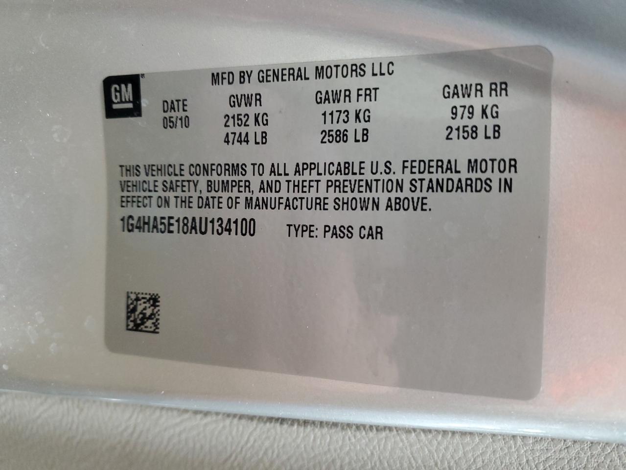 2010 Buick Lucerne VIN 1G4HA5E18AU134100 Copart auction photo, front end / rear end damage thumbnail 12