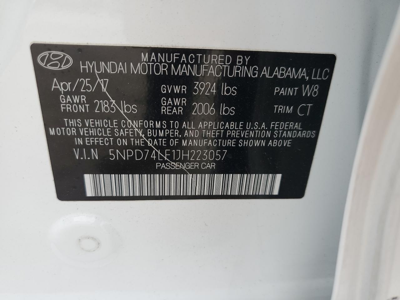 2018 Hyundai Elantra VIN 5NPD74LF1JH223057 Copart auction photo, front end damage thumbnail 13