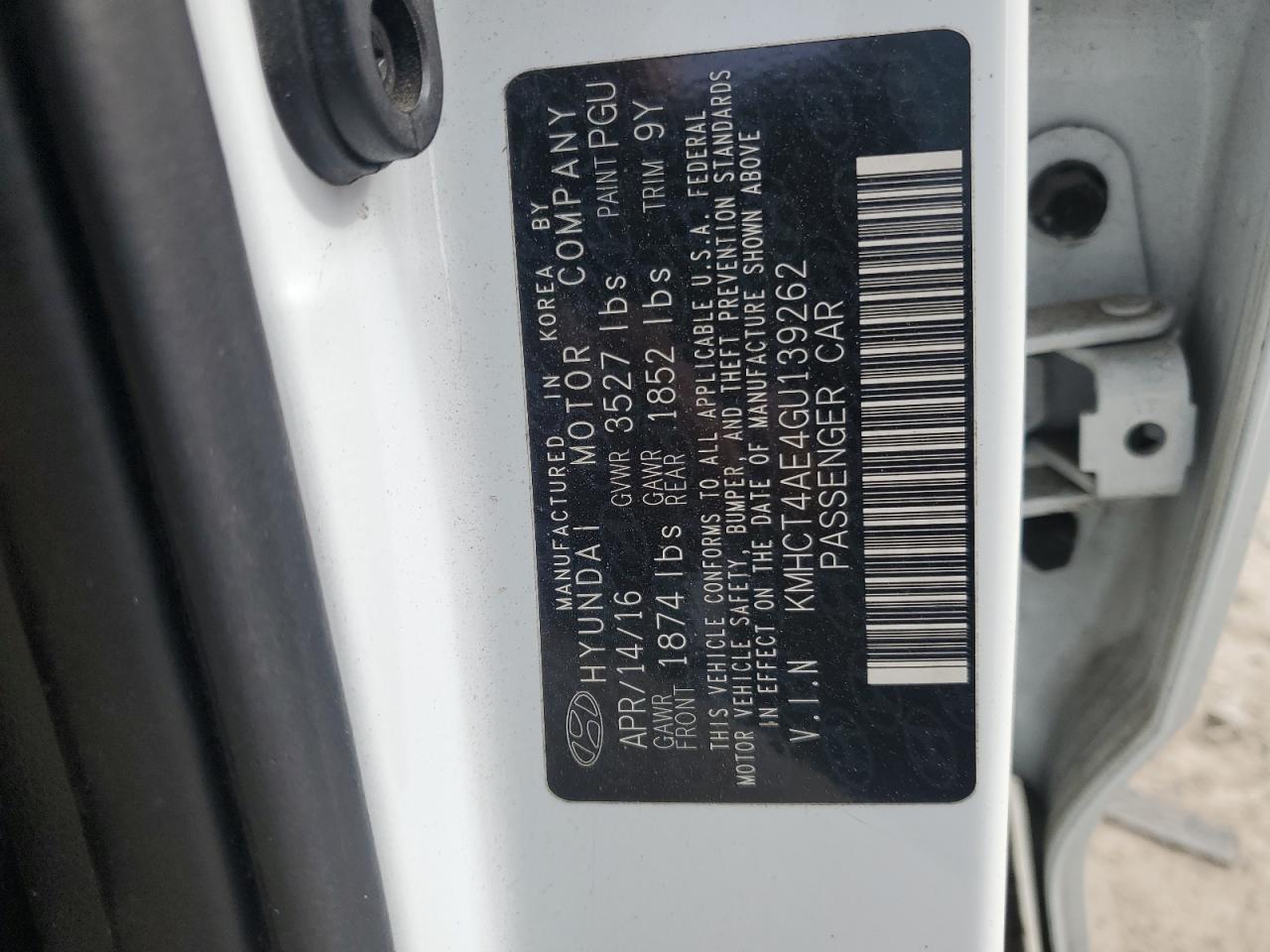2016 Hyundai Accent VIN KMHCT4AE4GU139262 Copart auction photo, rear end damage thumbnail 12