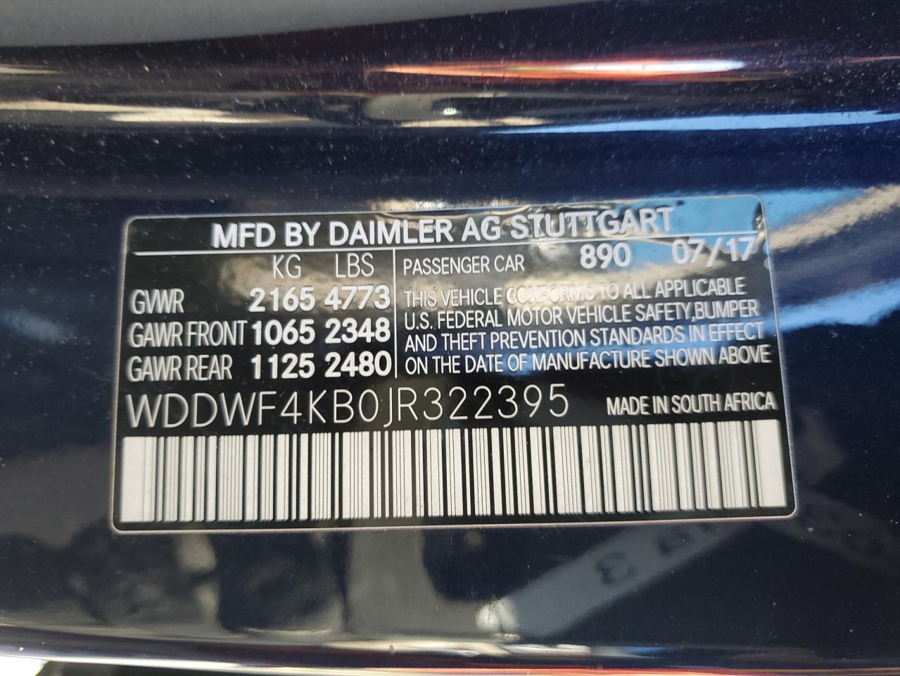2018 Mercedes-Benz C-klasse VIN WDDWF4KB0JR322395 Copart auction photo, rear end / minor dent/scratches damage thumbnail 14