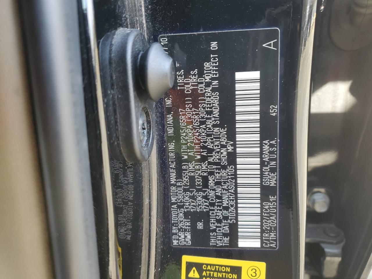 2010 Toyota Highlander VIN 5TDZK3EH7AS021105 Copart auction photo, side / rear end damage thumbnail 13