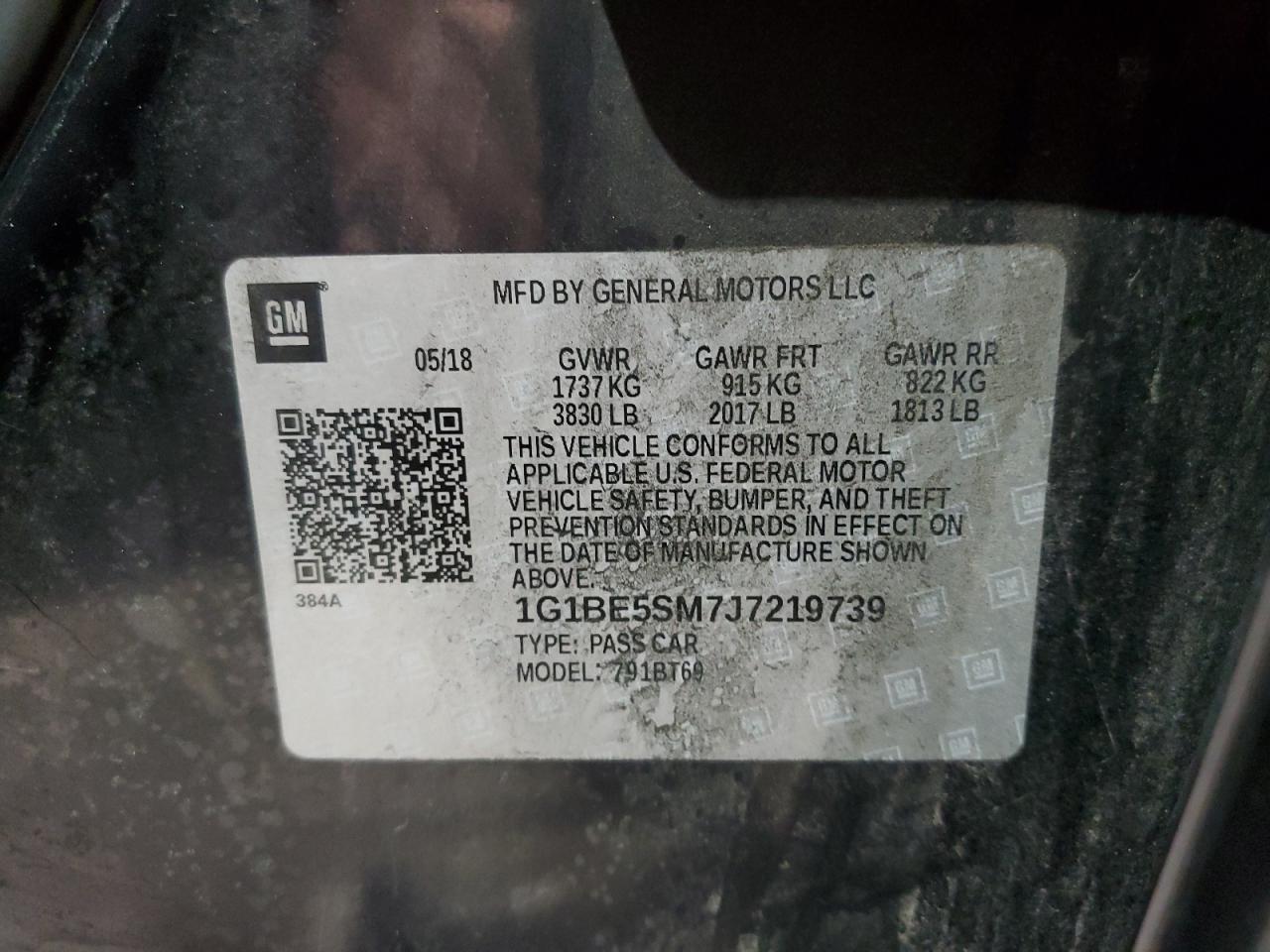2018 Chevrolet Cruze VIN 1G1BE5SM7J7219739 Copart auction photo, side / front end damage thumbnail 12