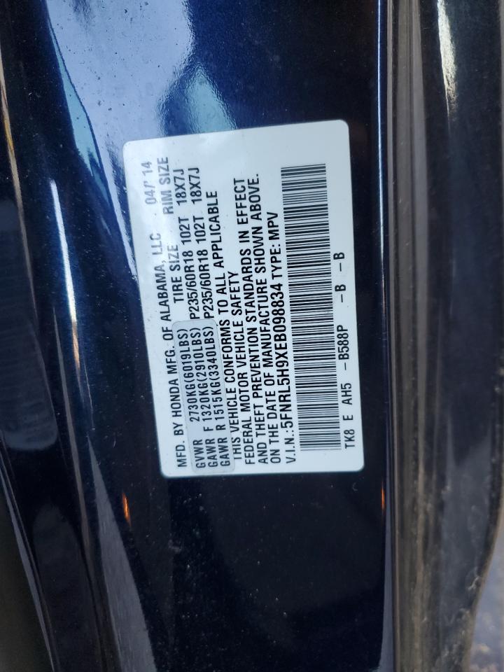 2014 Honda Odyssey VIN 5FNRL5H9XEB098834 Copart auction photo, front end damage thumbnail 13