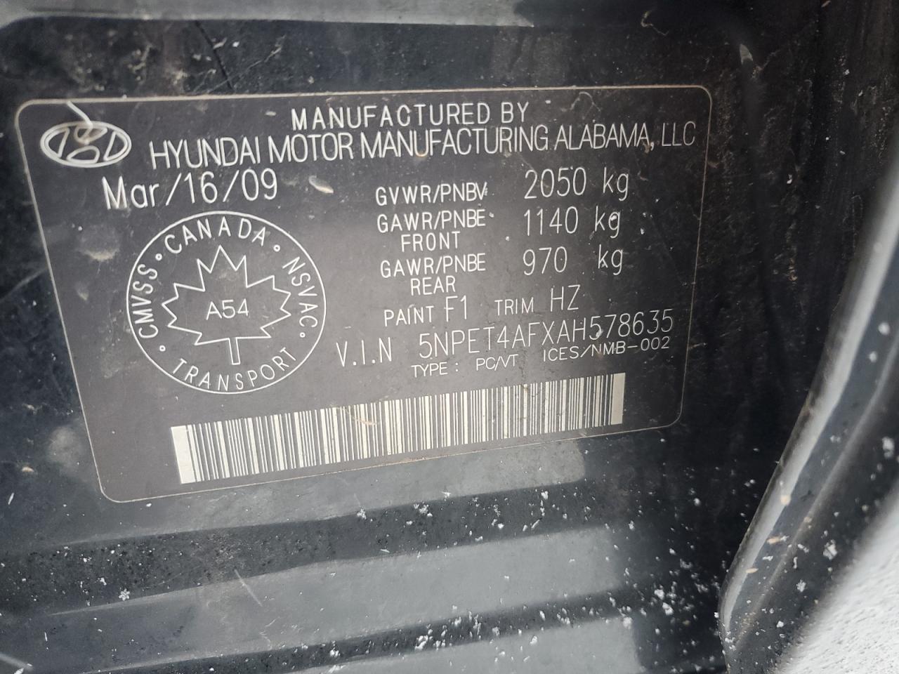 2010 Hyundai Sonata VIN 5NPET4AFXAH578635 Copart auction photo, front end / undercarriage damage thumbnail 13