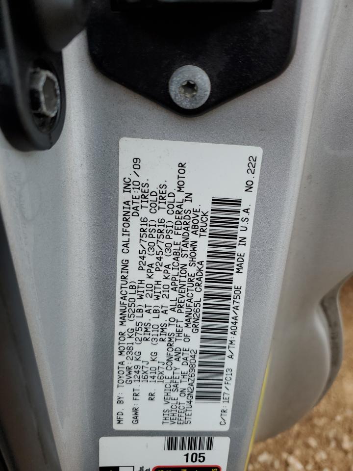 2010 Toyota Tacoma VIN 5TETU4GN2AZ698042 Copart auction photo, front end damage thumbnail 12