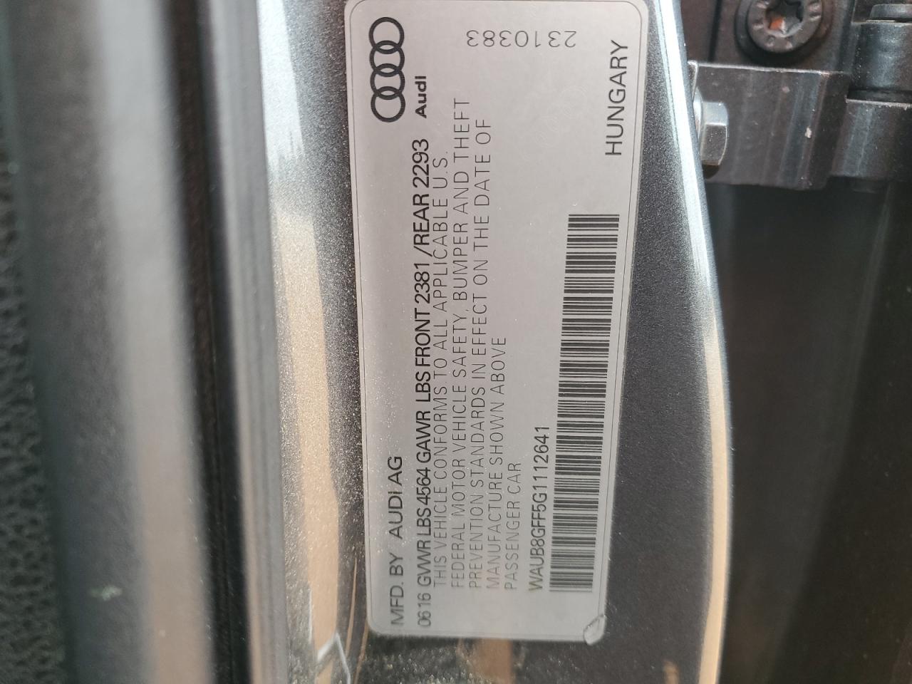 2016 Audi A3 VIN WAUB8GFF5G1112641 Copart auction photo, all over damage thumbnail 12