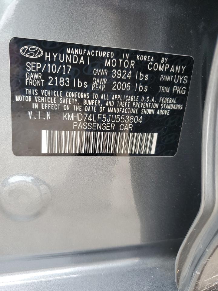 2018 Hyundai Elantra VIN KMHD74LF5JU553804 Copart auction photo, rear end / side damage thumbnail 13
