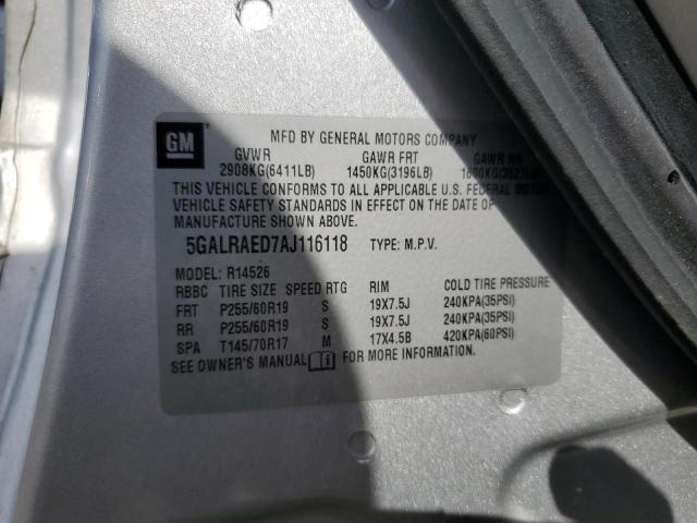 2010 Buick Enclave VIN 5GALRAED7AJ116118 Copart auction photo, rear end damage thumbnail 13