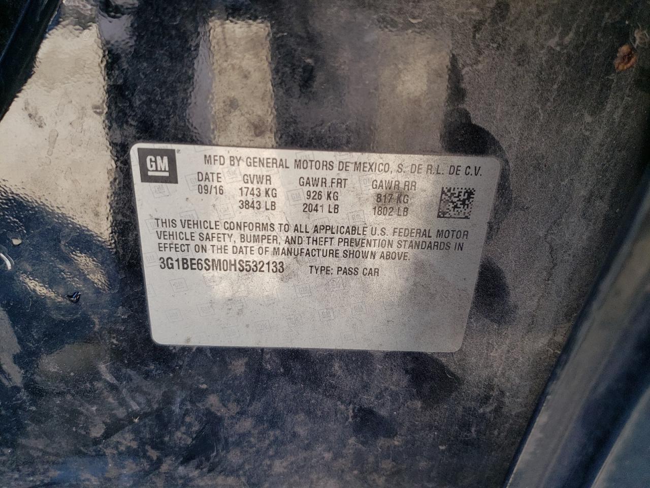 2017 Chevrolet Cruze VIN 3G1BE6SM0HS532133 Copart auction photo, front end / side damage thumbnail 13
