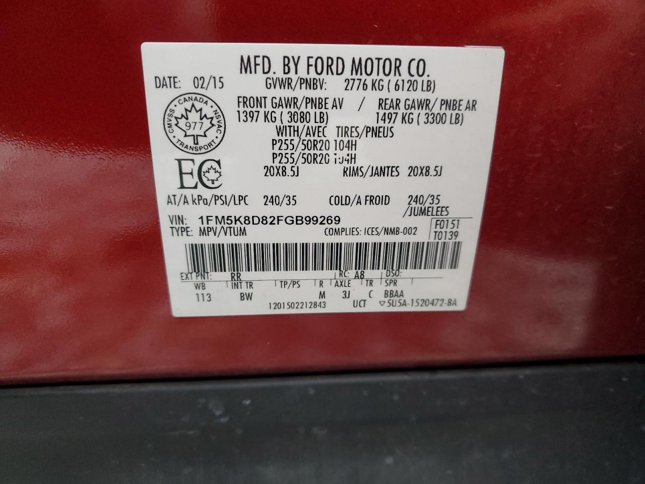 2015 Ford Explorer VIN 1FM5K8D82FGB99269 Copart auction photo, all over damage thumbnail 13